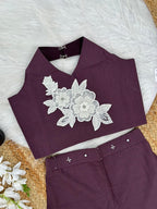 Evanik Brown Pure Khadi Cotton With Patch Work Kids Summer Co-Ord Set | Grocsy