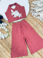 Evanik Pink Pure Khadi Cotton With Patch Work Kids Summer Co-Ord Set | Grocsy