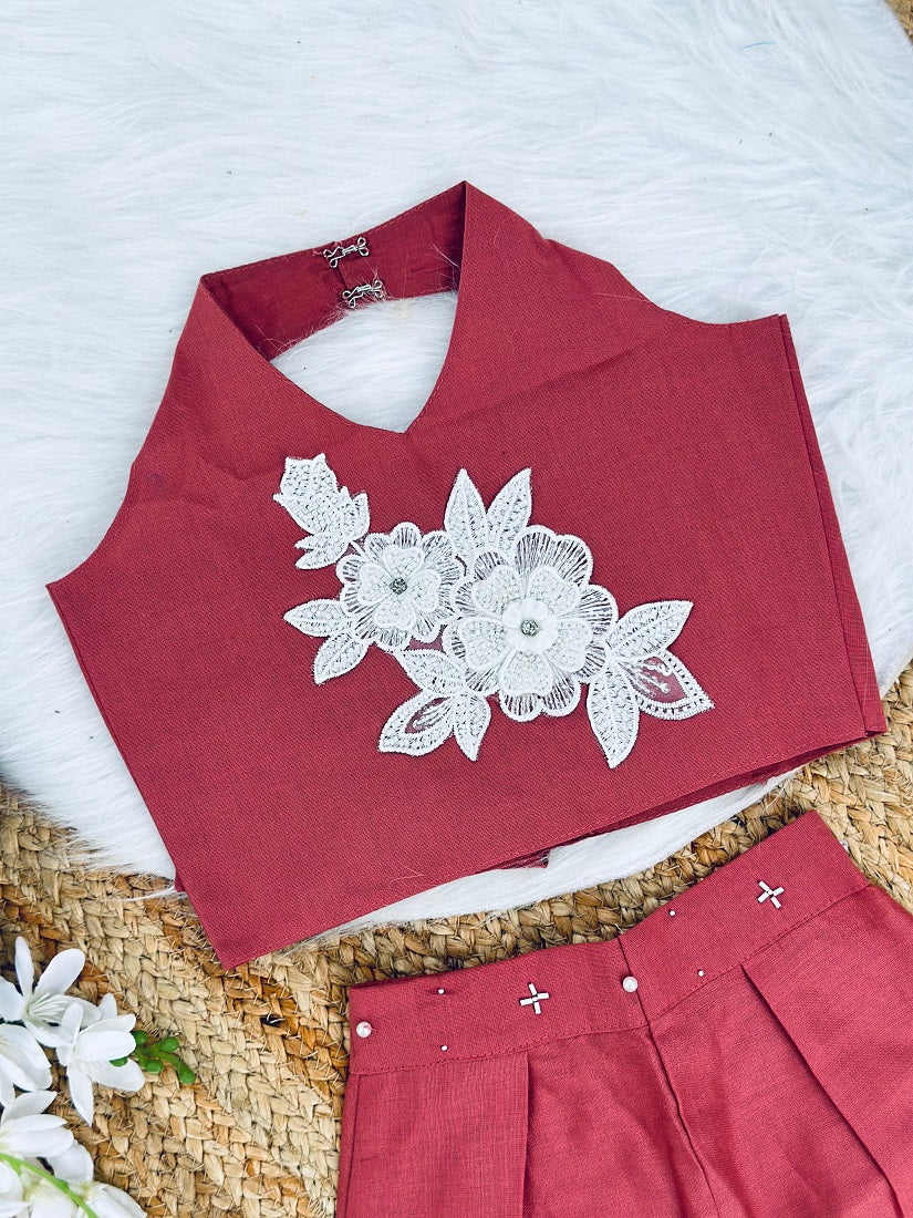 Evanik Pink Pure Khadi Cotton With Patch Work Kids Summer Co-Ord Set | Grocsy