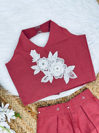 Evanik Pink Pure Khadi Cotton With Patch Work Kids Summer Co-Ord Set | Grocsy