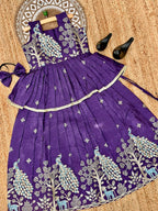 Evanik Purple Pure Gold Crush With Peacock Design Work Kids Lehenga Choli | Grocsy
