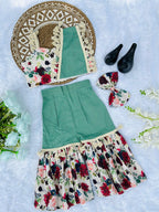 Evanik Green Kids Summer Cotton With Floral Print Co-Ord Set | Grocsy