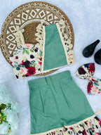 Evanik Green Kids Summer Cotton With Floral Print Co-Ord Set | Grocsy