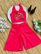 Evanik Pink Premium Pure Cotton Fabric With Hand Work Kids Co-Ord Set | Grocsy