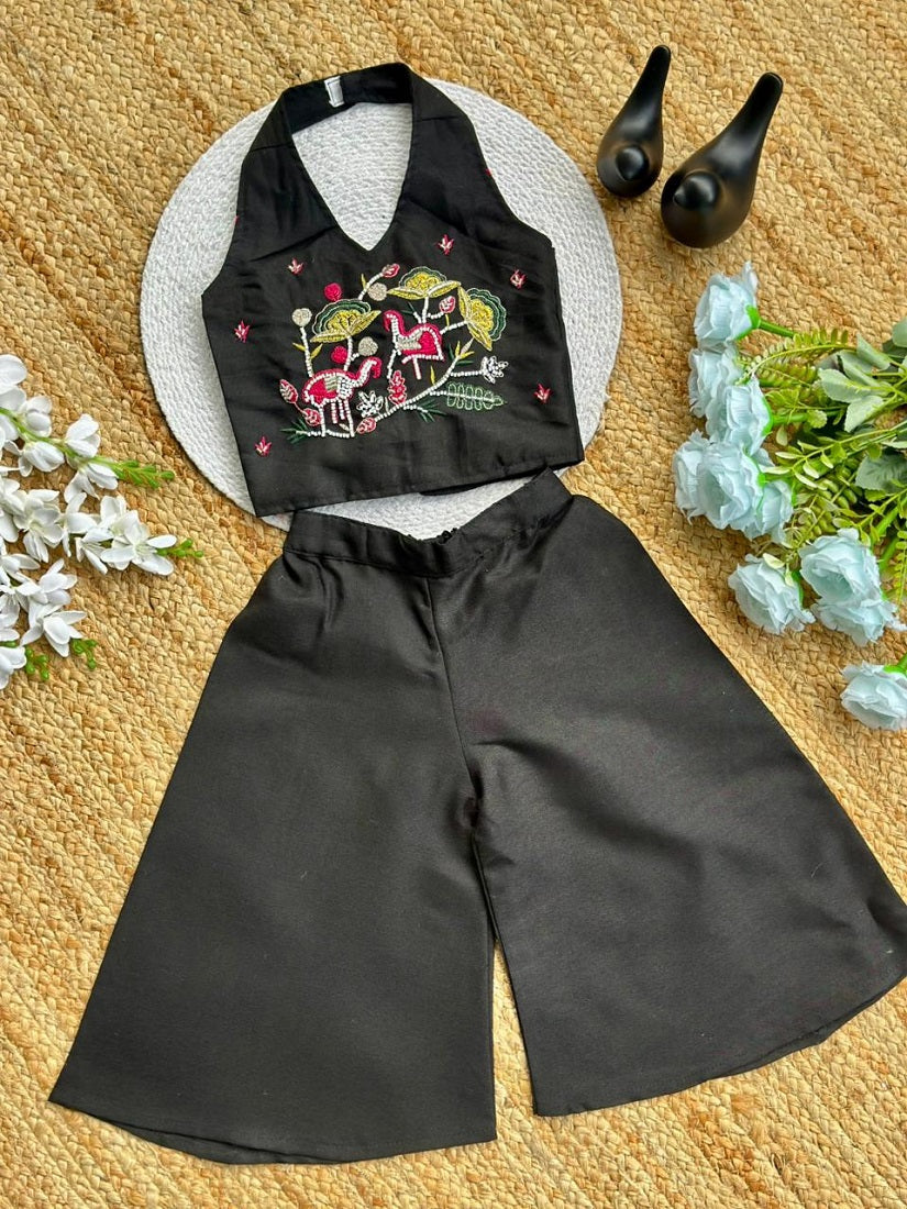 Evanik Black Premium Pure Cotton Fabric With Hand Work Kids Co-Ord Set | Grocsy