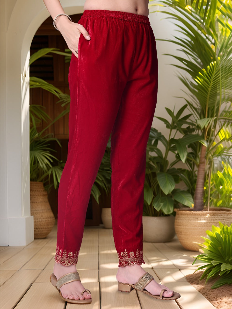 Thread & Sequined Embroidered Velvet Kurta With Pant & Embroidered Dupatta, Pink - Hiral Fashion | Grocsy