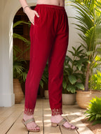 Thread & Sequined Embroidered Velvet Kurta With Pant & Embroidered Dupatta, Pink - Hiral Fashion | Grocsy