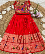 Evanik Designer Red Soft Silk Paithani Design Lehenga Choli For Girls-Party & Ethnic Wear | Grocsy
