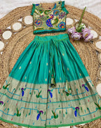 Evanik Designer Bottlegreen Soft Silk Paithani Design Lehenga Choli For Girls-Party & Ethnic Wear | Grocsy