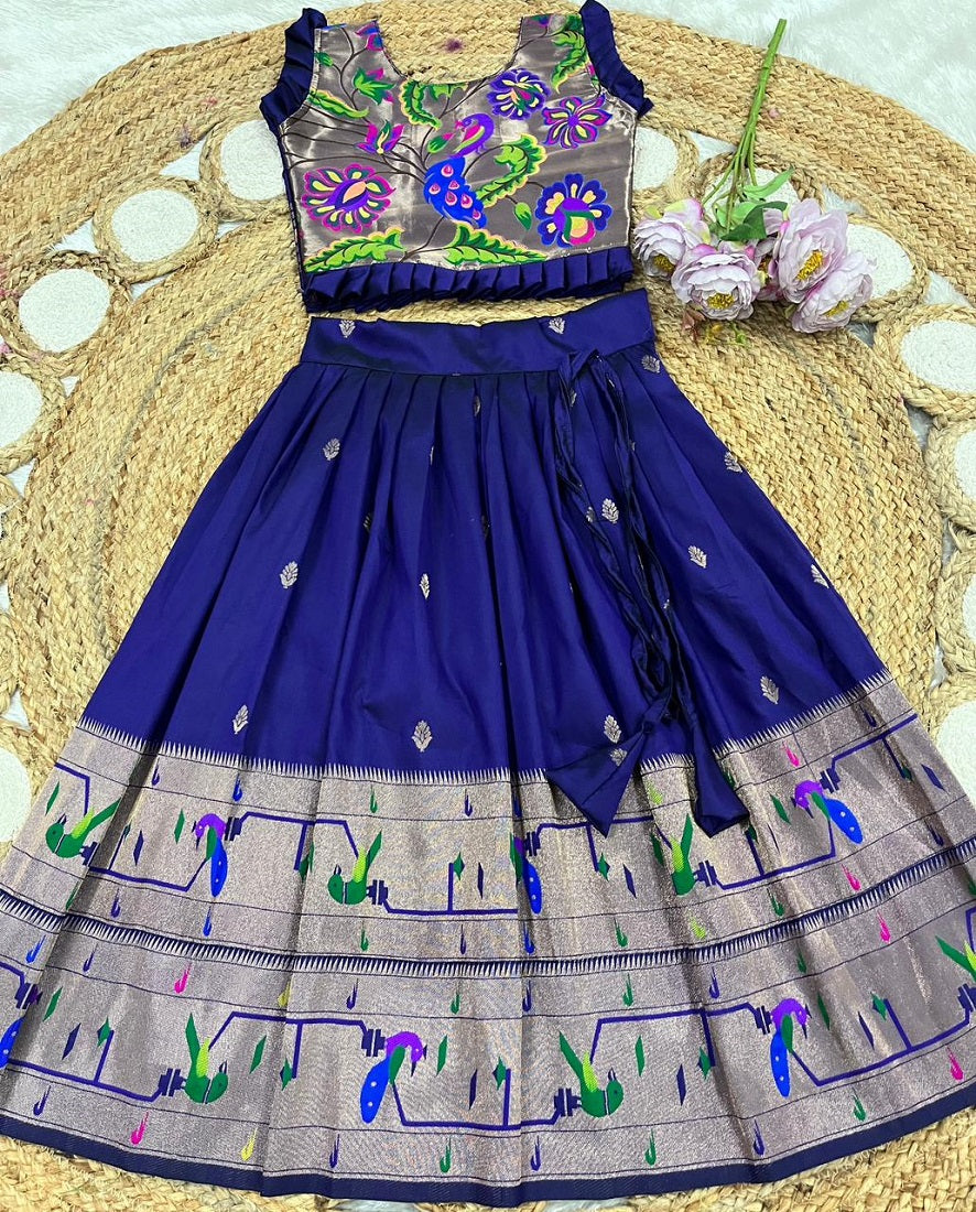 Evanik Designer Navyblue Soft Silk Paithani Design Lehenga Choli For Girls-Party & Ethnic Wear | Grocsy