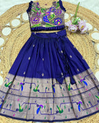 Evanik Designer Navyblue Soft Silk Paithani Design Lehenga Choli For Girls-Party & Ethnic Wear | Grocsy