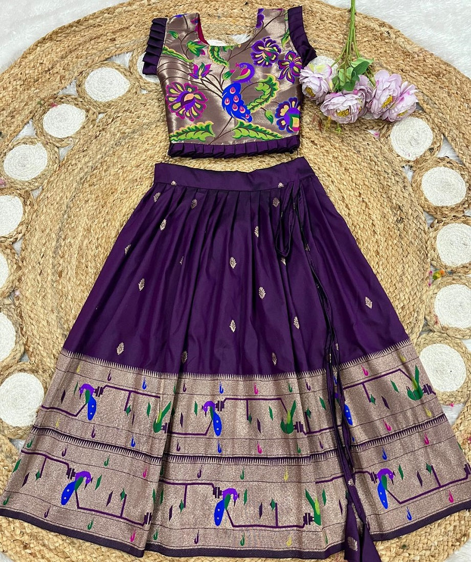 Evanik Designer Wine Soft Silk Paithani Design Lehenga Choli For Girls-Party & Ethnic Wear | Grocsy