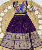 Evanik Designer Wine Soft Silk Paithani Design Lehenga Choli For Girls-Party & Ethnic Wear | Grocsy