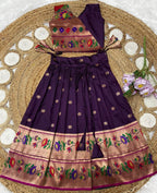 Evanik Purple Kids Paithani Silk Lotus Pattern Lehenga Choli | Grocsy
