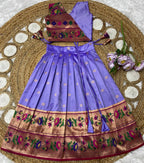Evanik Purple Kids Paithani Silk Lotus Pattern Lehenga Choli | Grocsy