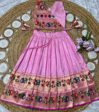 Evanik Pink Kids Paithani Silk Lotus Pattern Lehenga Choli | Grocsy