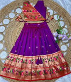 Evanik Purple Kids Paithani Silk Lotus Pattern Lehenga Choli | Grocsy