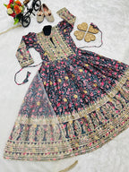 Evanik Black Kids Chinon Silk Digital Print With Embroidered Work Wedding Gown | Grocsy