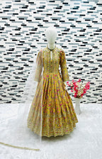 Evanik Yellow Kids Chinon Silk Digital Print With Embroidered Work Wedding Gown | Grocsy