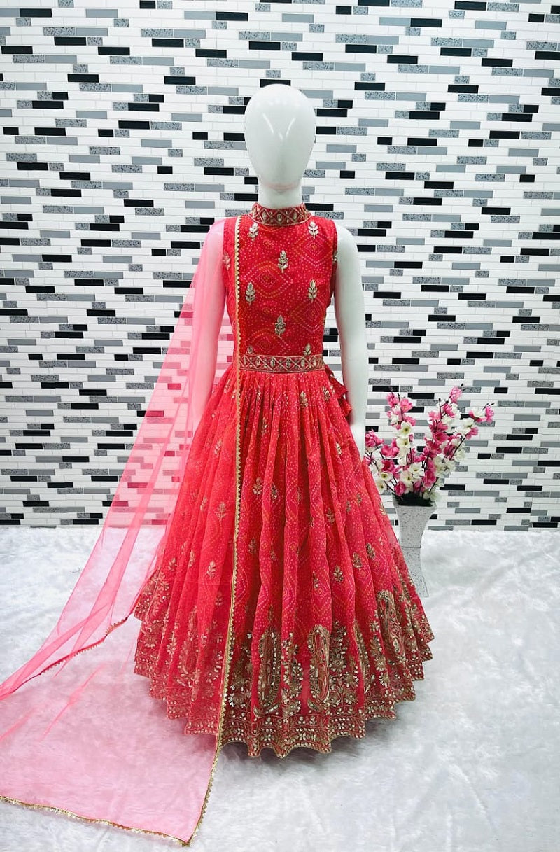 Evanik Pink Heavy Fox Georgette With Embroidered Work Kids Fancy Gown | Grocsy