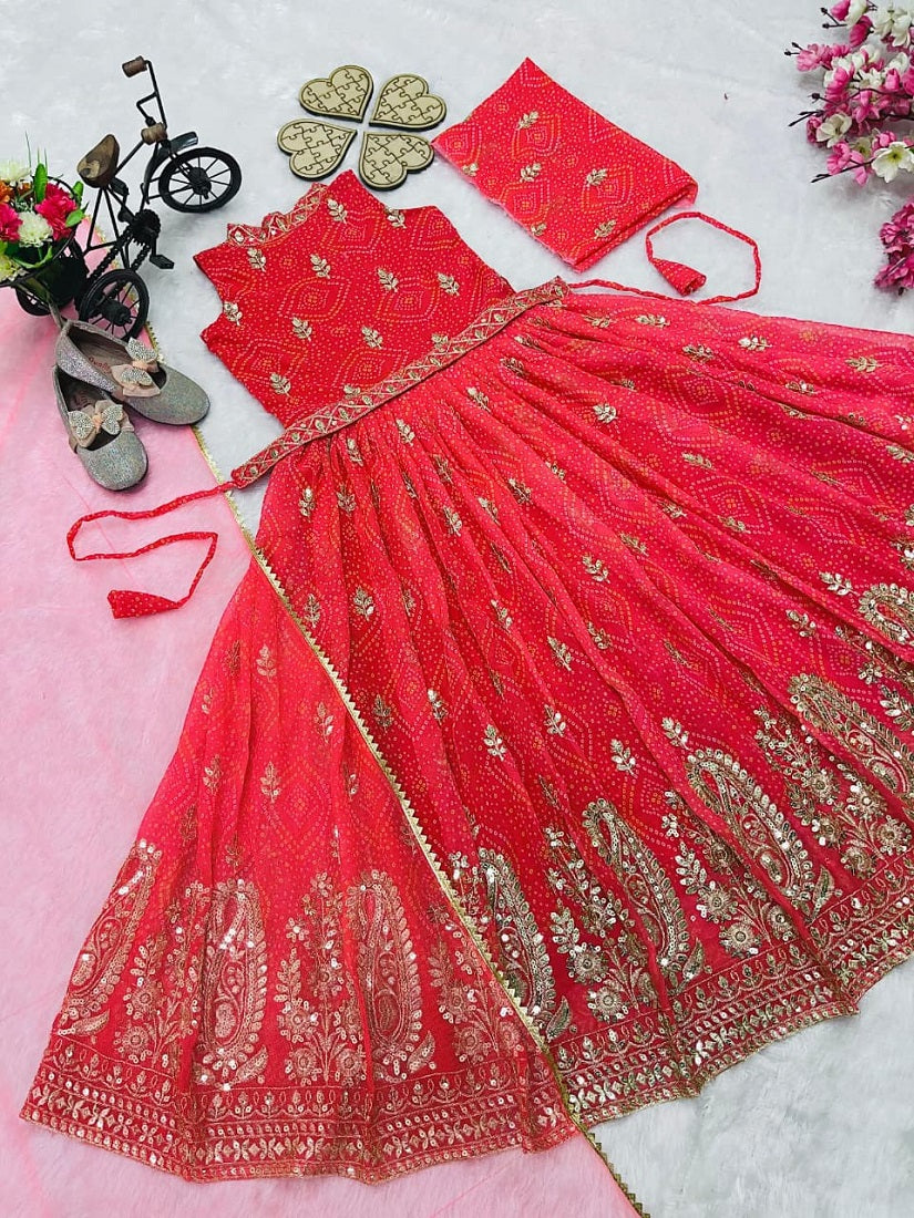 Evanik Pink Heavy Fox Georgette With Embroidered Work Kids Fancy Gown | Grocsy