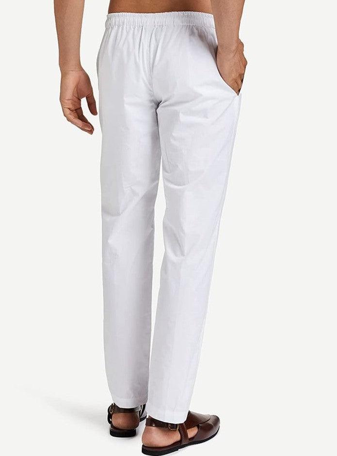 Fabmade Men's White Cotton Linen Pyjama | Grocsy
