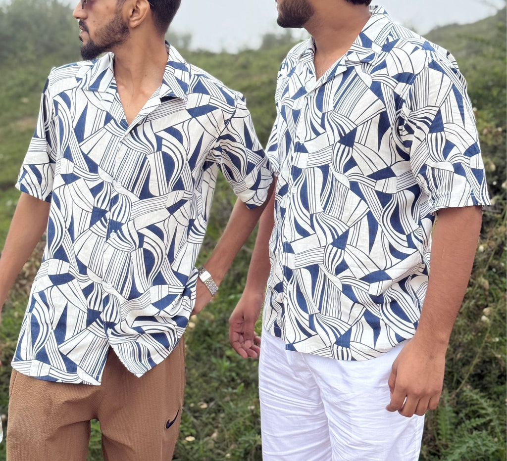 Fabmade Men’S Abstract Print Cuban Collar Shirt | Grocsy
