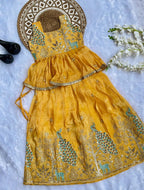 Evanik Yellow Pure Gold Crush With Peacock Design Work Kids Lehenga Choli | Grocsy