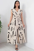 Pimu V-Neck Maxi Dress with White Graphic Print | Grocsy