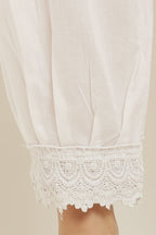 PAVONINE White Color Afghani Style Lace Hem Cotton Fabric Palazzo For Women | Grocsy
