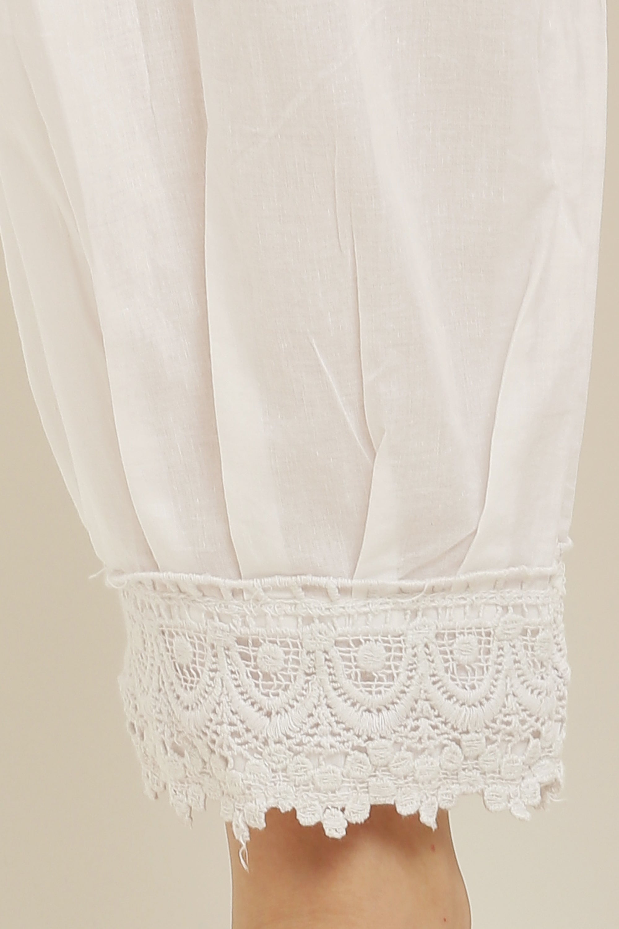 PAVONINE White Color Afghani Style Lace Hem Cotton Fabric Palazzo For Women | Grocsy