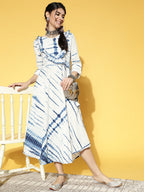 Yufta White & Blue Tie-Dyed Dress | Grocsy