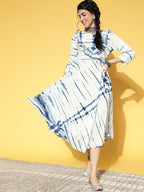Yufta White & Blue Tie-Dyed Dress | Grocsy