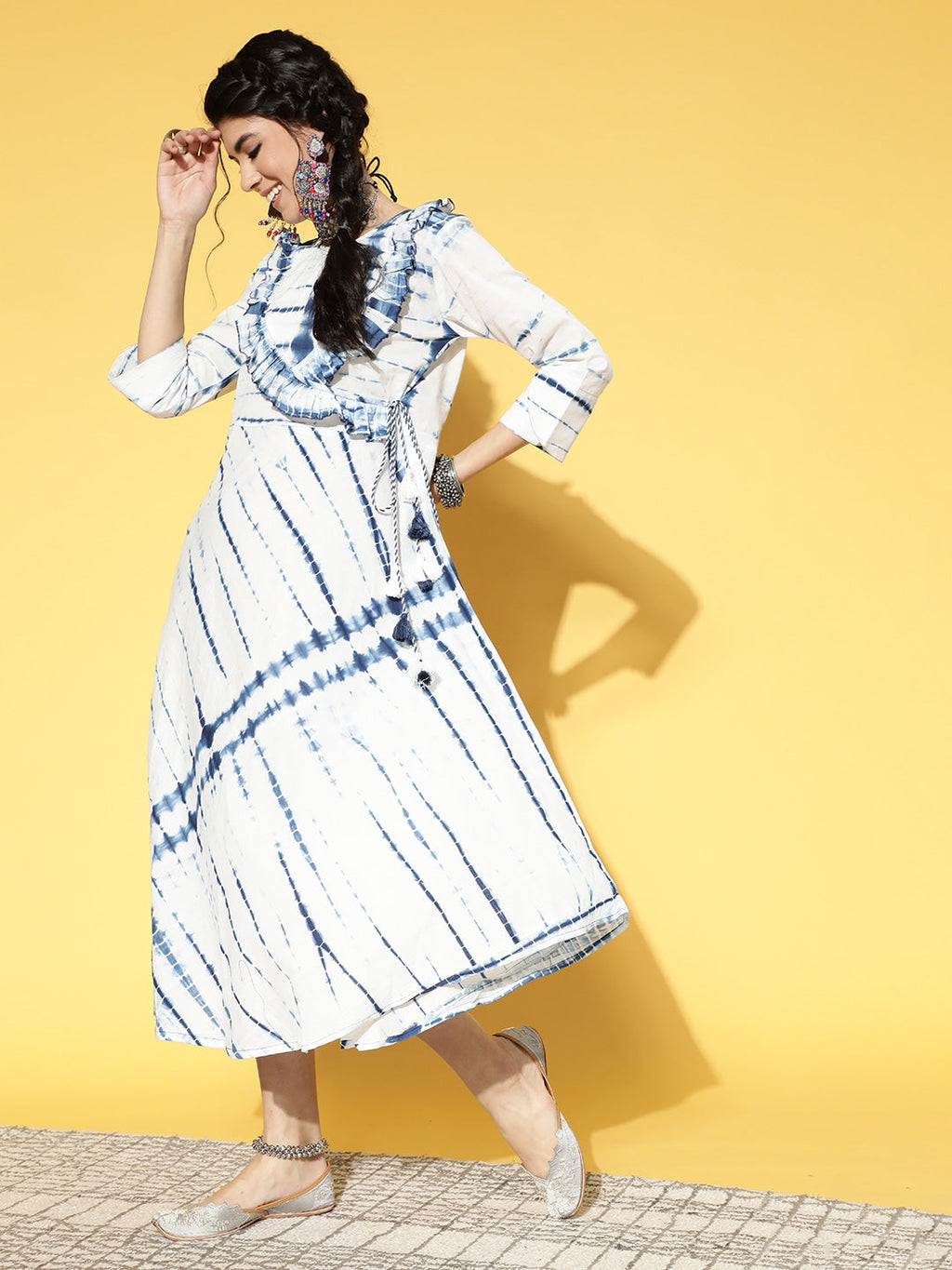 Yufta White & Blue Tie-Dyed Dress | Grocsy