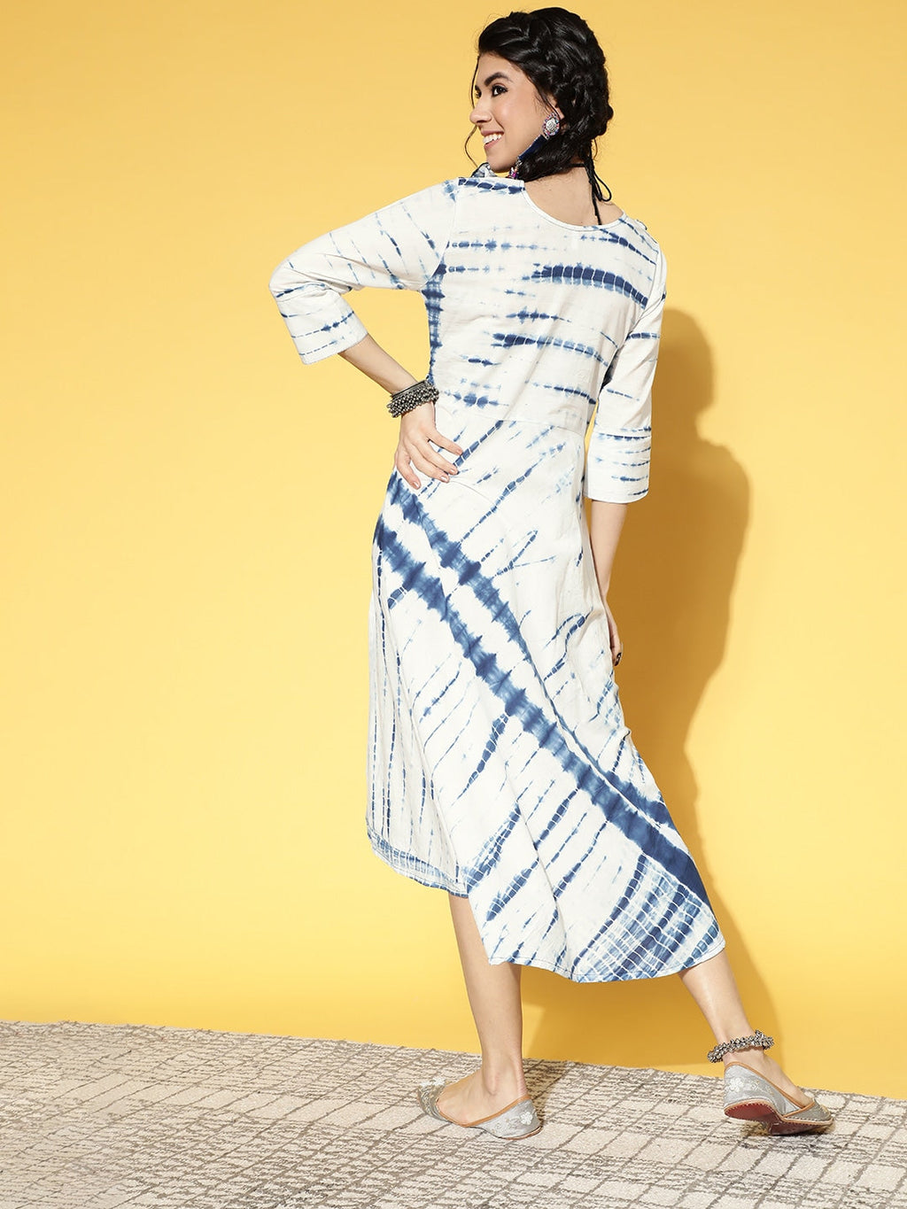 Yufta White & Blue Tie-Dyed Dress | Grocsy