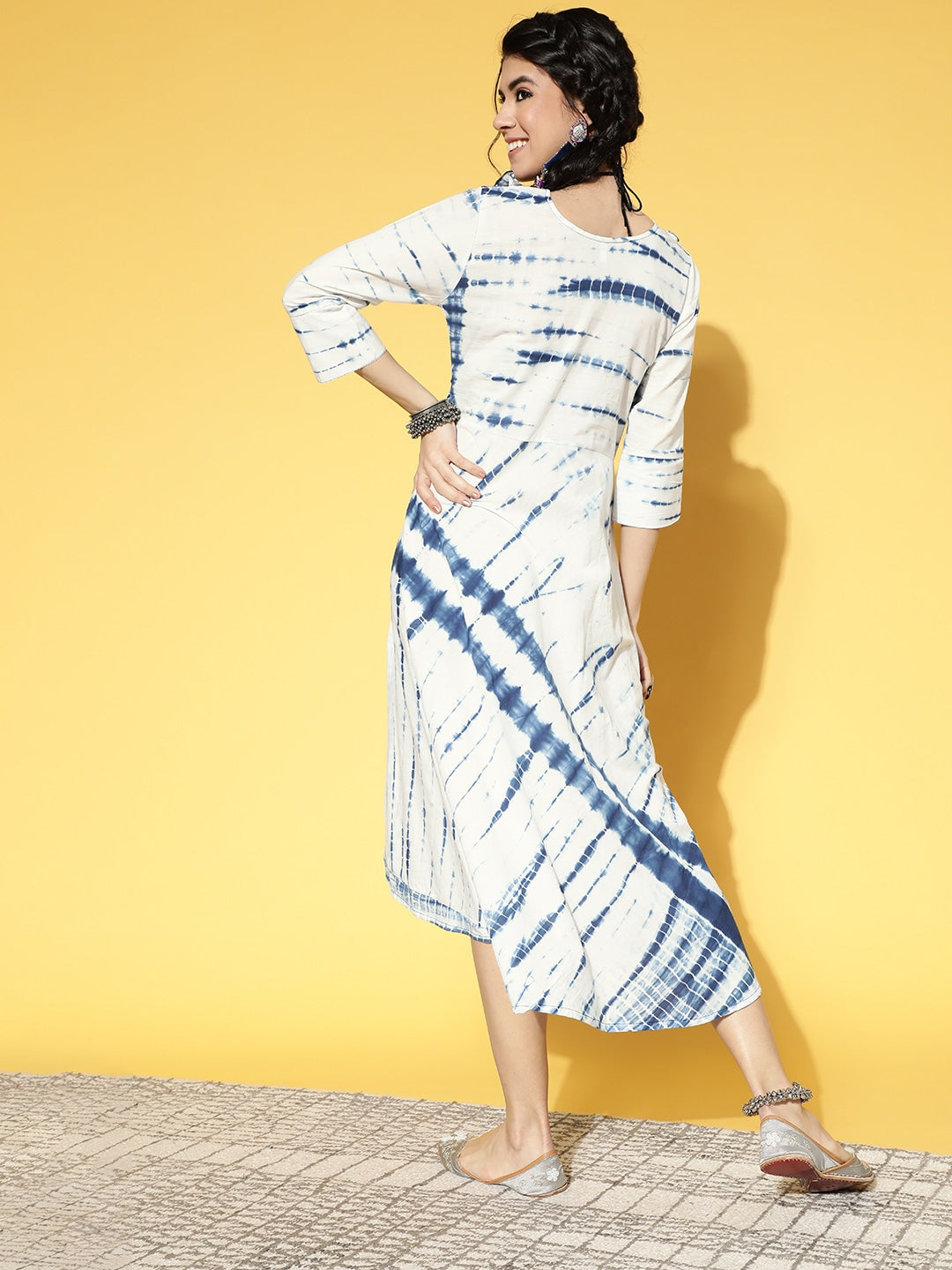 Yufta White & Blue Tie-Dyed Dress | Grocsy