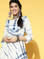 Yufta White & Blue Tie-Dyed Dress | Grocsy
