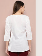 Yufta White Floral Chikankari Embroidered Pure Cotton Top | Grocsy