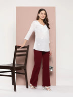 Yufta White Floral Chikankari Embroidered Pure Cotton Top | Grocsy