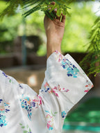 Yufta White Floral Print Kaftan Kurta with Trousers Co-Ords | Grocsy