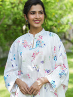Yufta White Floral Print Kaftan Kurta with Trousers Co-Ords | Grocsy