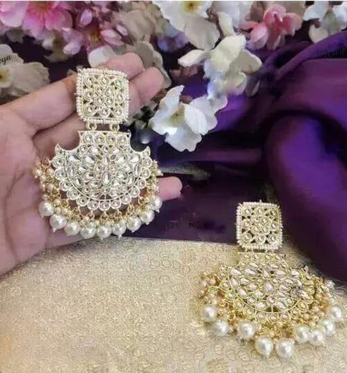 Jewel City Exquisite Kundan Chandbali Earrings with Pearl Drops - Bridal Jewelry Set | Grocsy