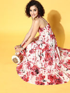 Yufta White & Pink Floral Printed Dress | Grocsy