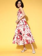 Yufta White & Pink Floral Printed Dress | Grocsy