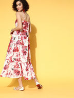 Yufta White & Pink Floral Printed Dress | Grocsy