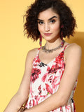 Yufta White & Pink Floral Printed Dress | Grocsy