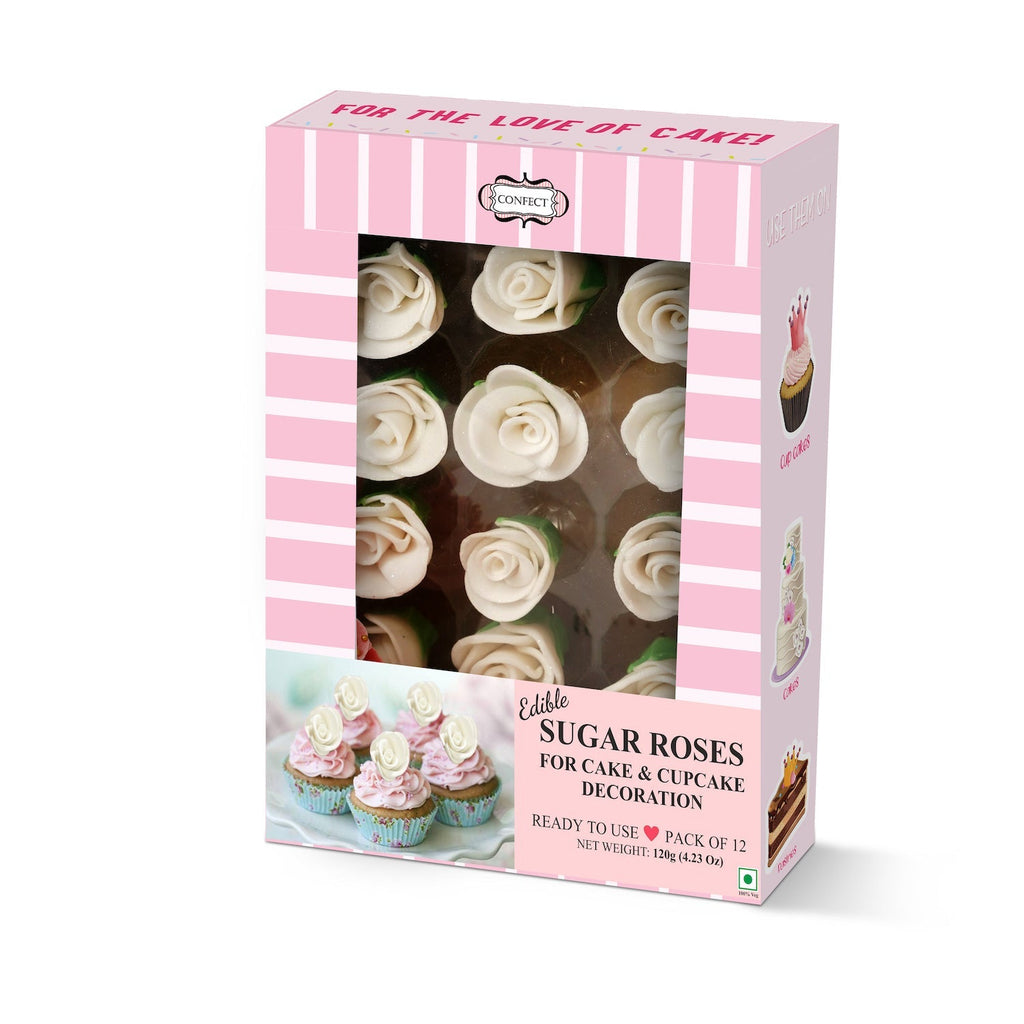 Confect Sugar Roses for Cake & Cupcake Decoration White | Grocsy