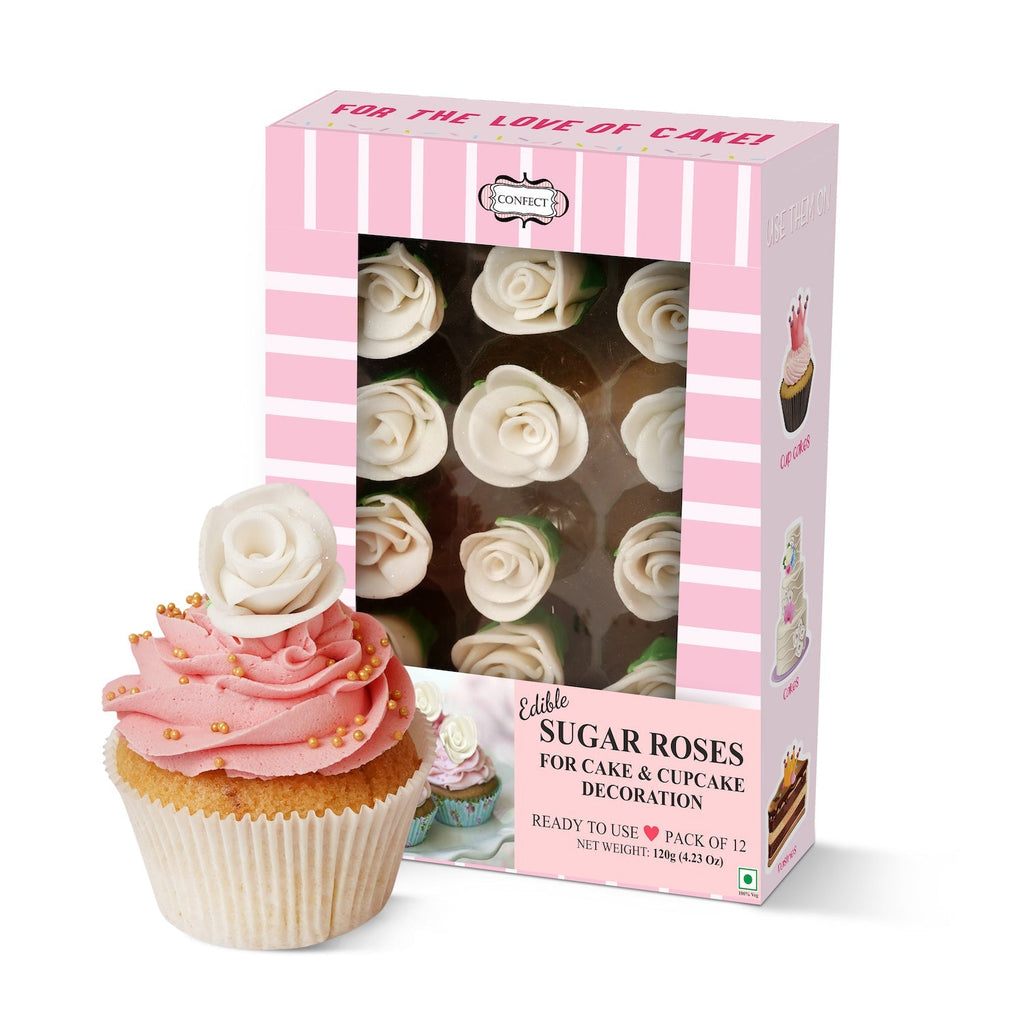 Confect Sugar Roses for Cake & Cupcake Decoration White | Grocsy