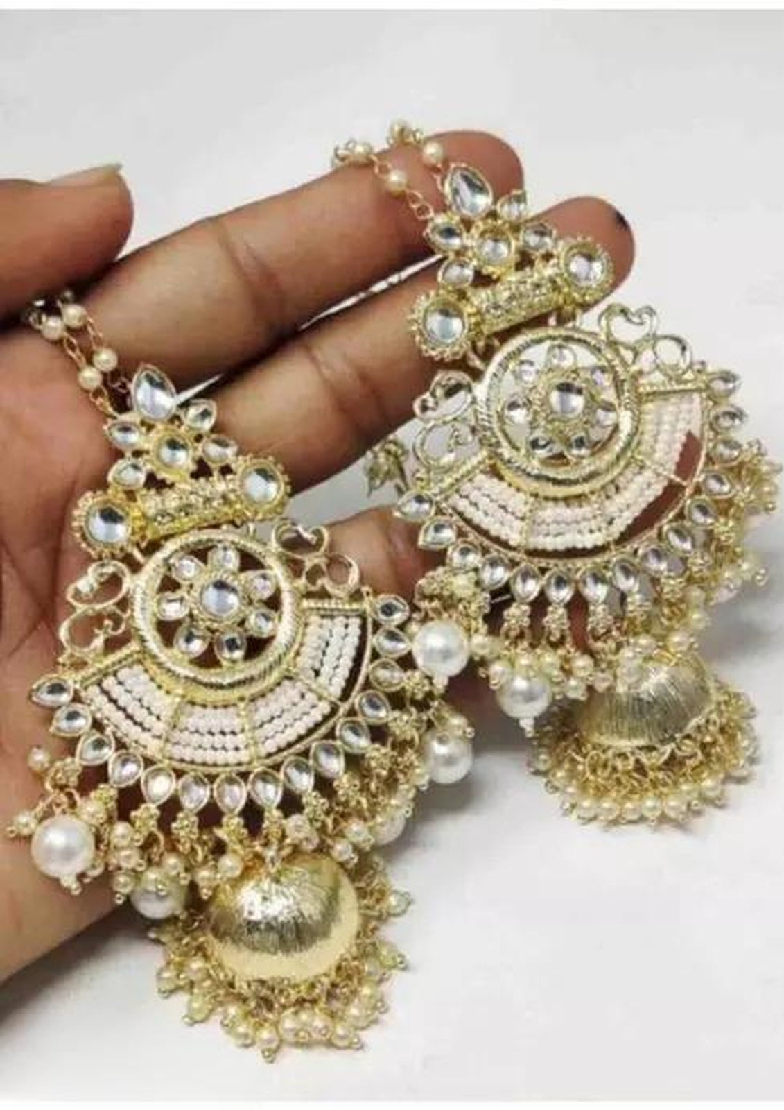 Jewel City Elegant Kundan Jhumka Earrings with Pearl Drops - Traditional Indian Wedding Jewelry | Grocsy
