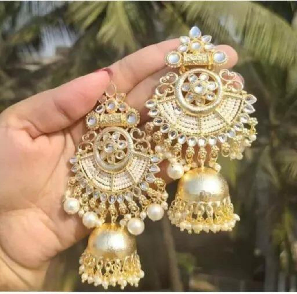 Jewel City Elegant Kundan Jhumka Earrings with Pearl Drops - Traditional Indian Wedding Jewelry | Grocsy